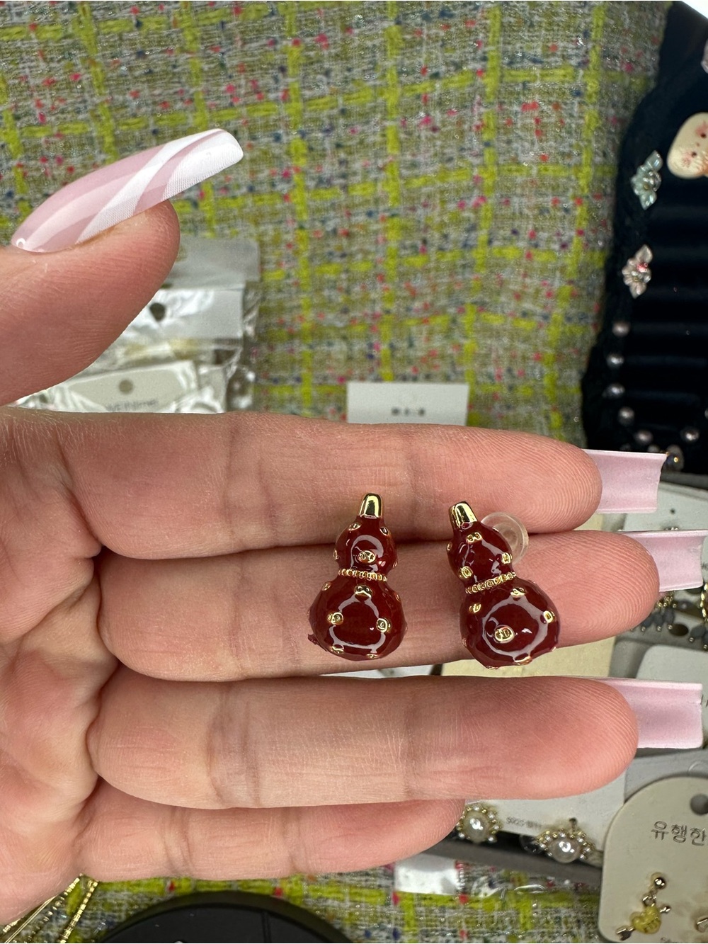 A great Red Enamel Gourd Drop Earrings - Fashion Women Jewelry